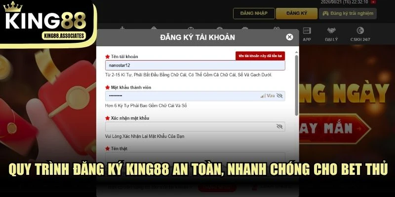 Quy trình đăng ký KING88 an toàn, nhanh chóng cho bet thủ